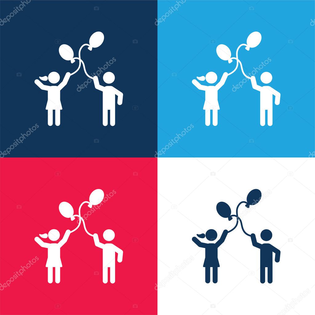 Balloon Playing blue and red four color minimal icon set