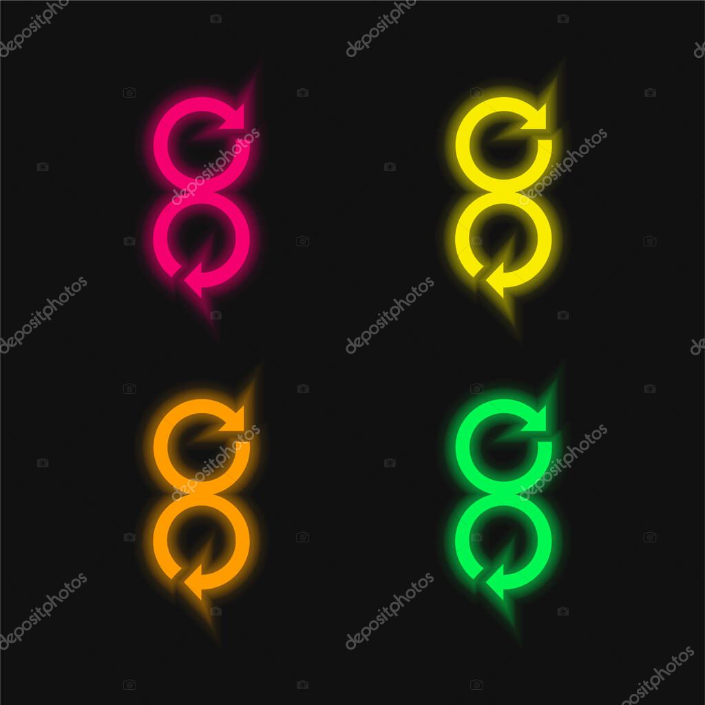Arrows Rotating In Opposite Directions four color glowing neon vector icon