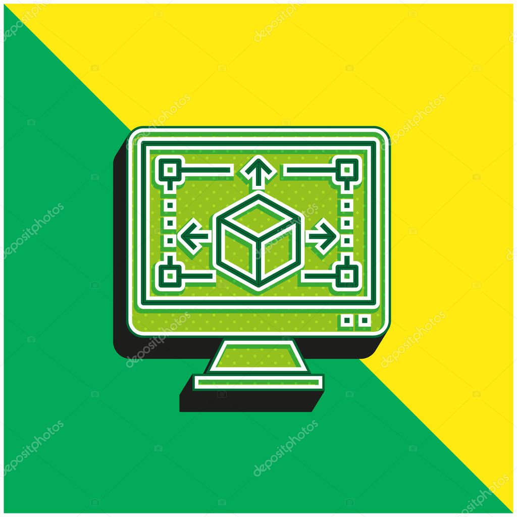 3d Modeling Green and yellow modern 3d vector icon logo