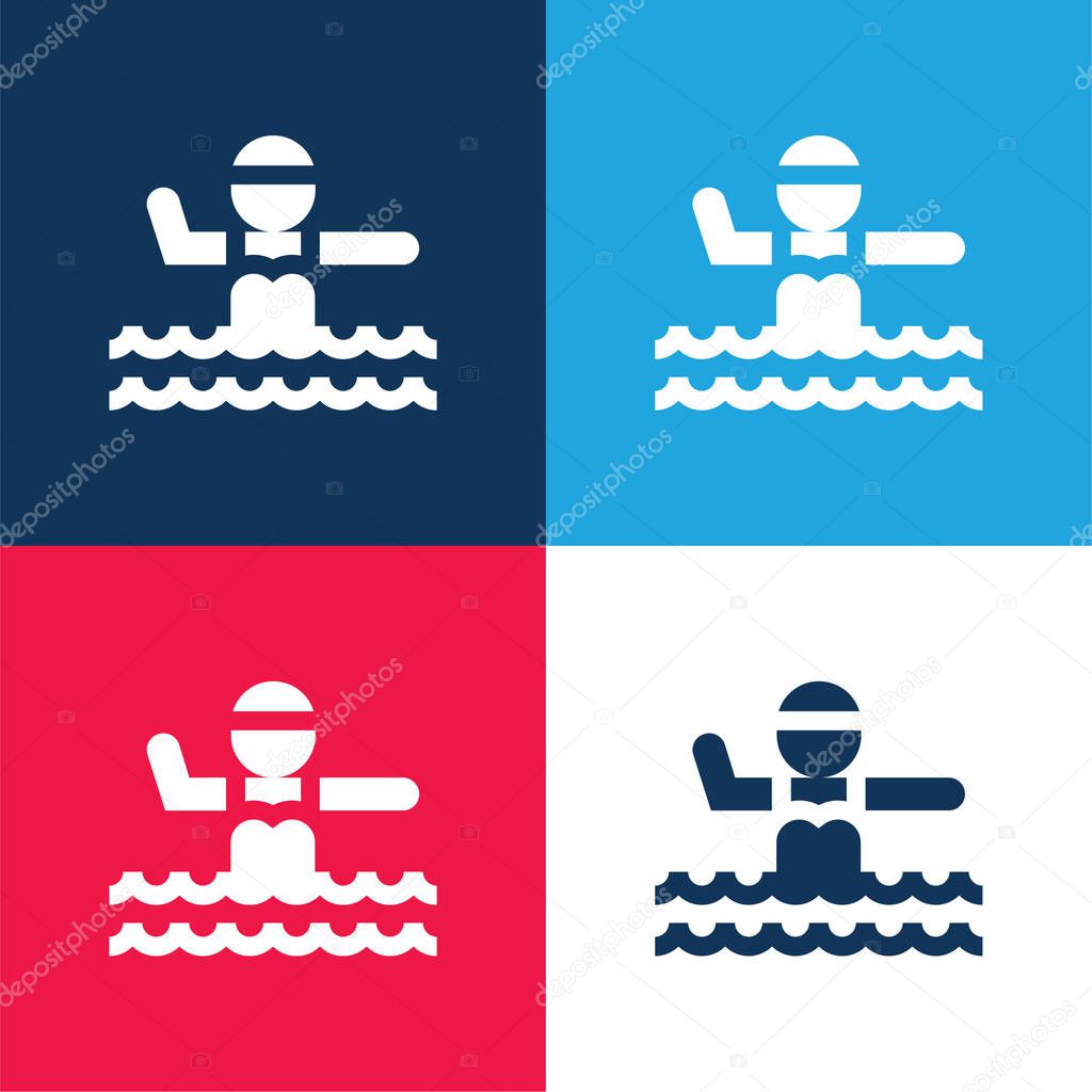 Aquagym blue and red four color minimal icon set