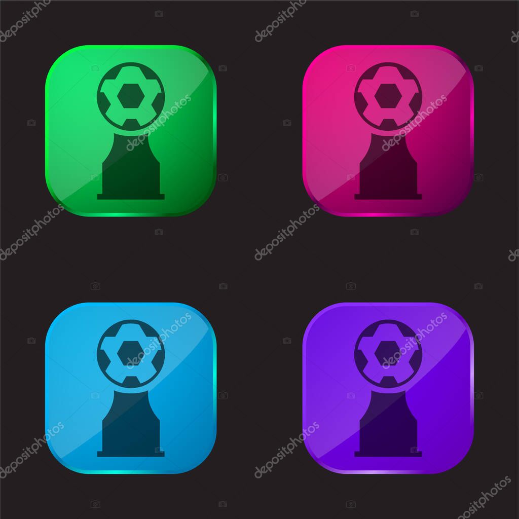 Award Trophy With Soccer Ball four color glass button icon