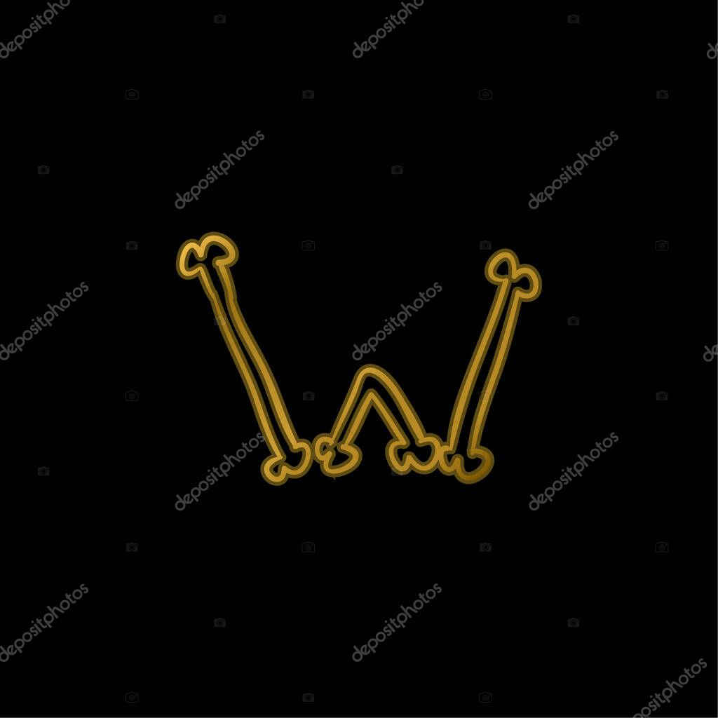 Bones W Outlined Letter Of Halloween Typography gold plated metalic icon or logo vector