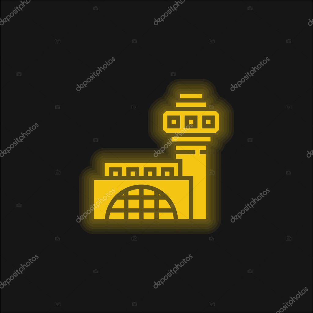 Airport yellow glowing neon icon