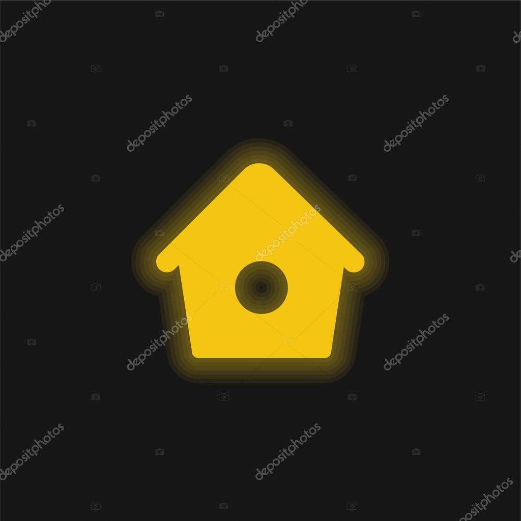 Bird Home With Small Hole yellow glowing neon icon