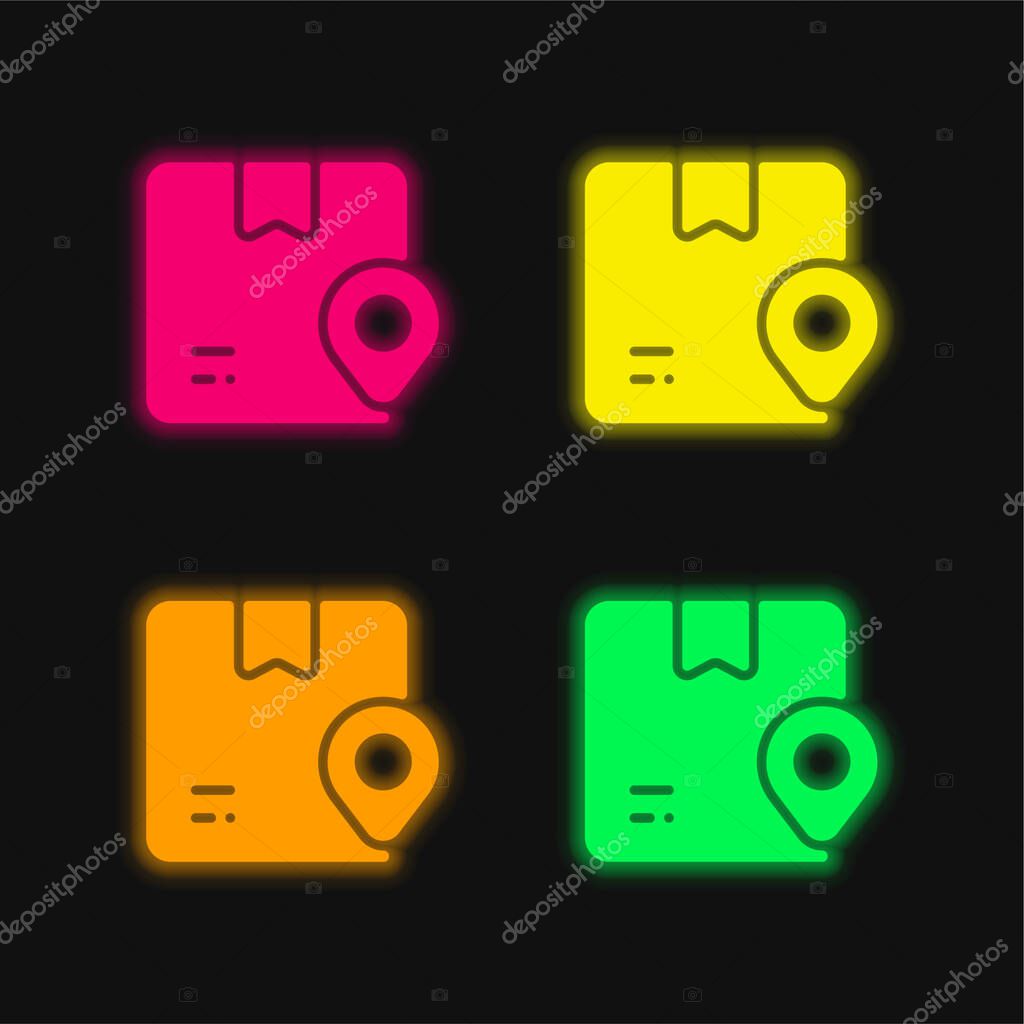 Box four color glowing neon vector icon