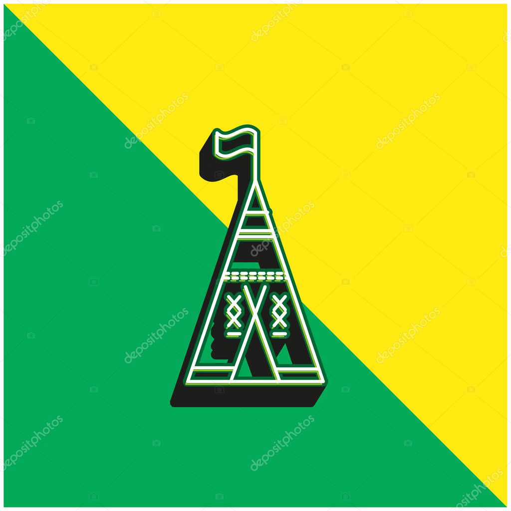 African Tribal Tent With Flag Green and yellow modern 3d vector icon logo