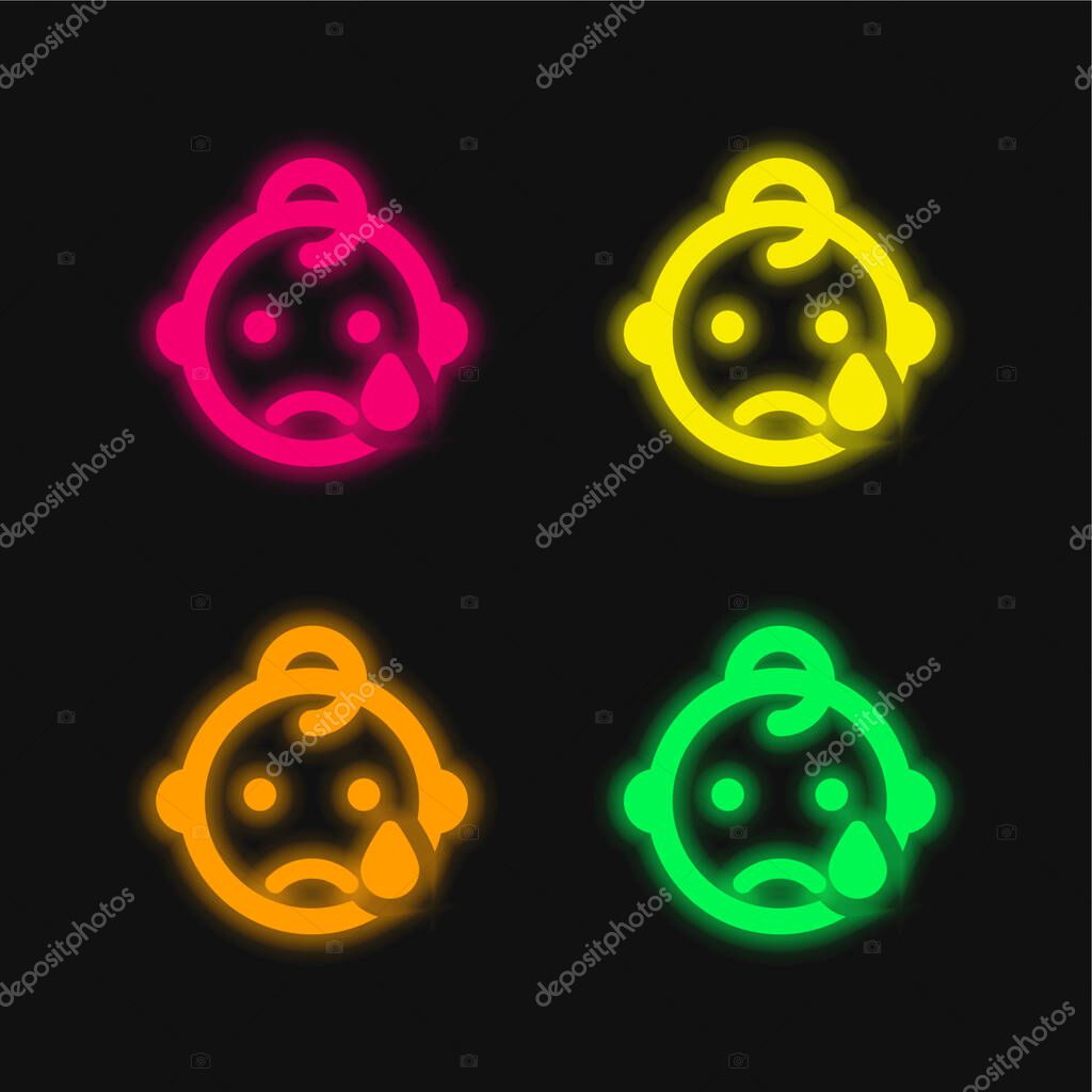 Baby four color glowing neon vector icon