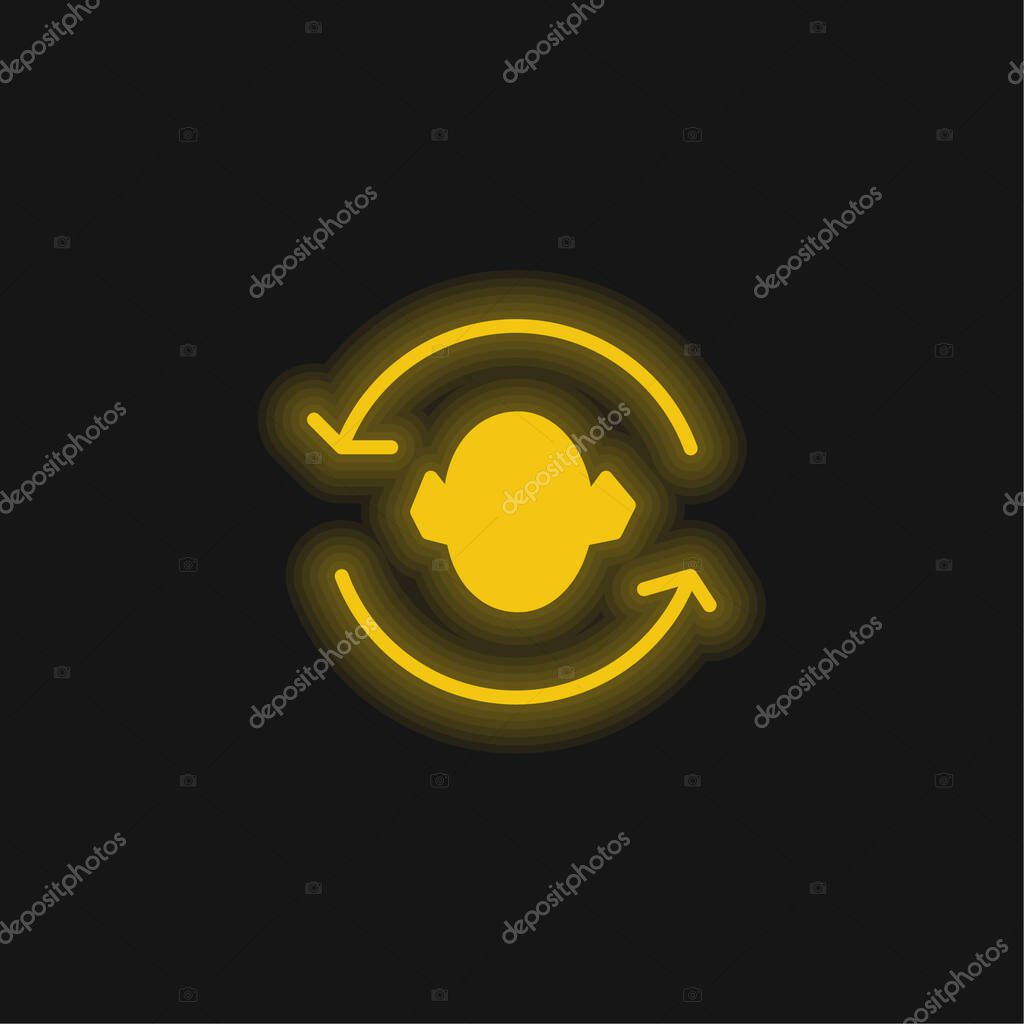 Arrows Couple Around A Head Silhouette yellow glowing neon icon