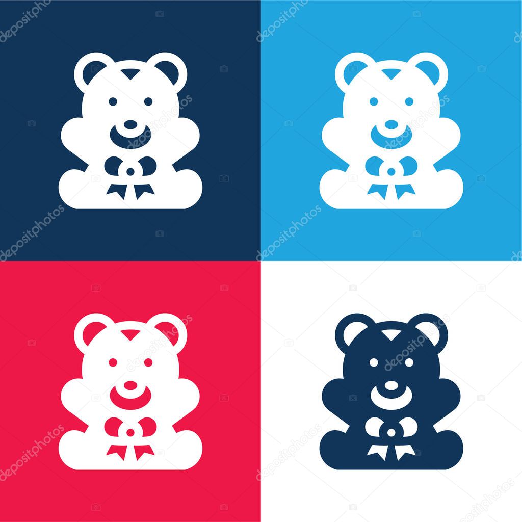 Bear blue and red four color minimal icon set