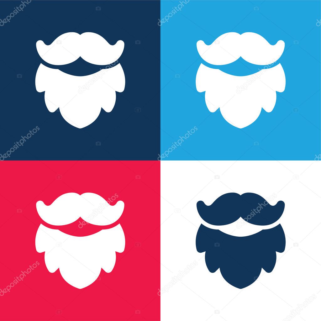 Beard blue and red four color minimal icon set