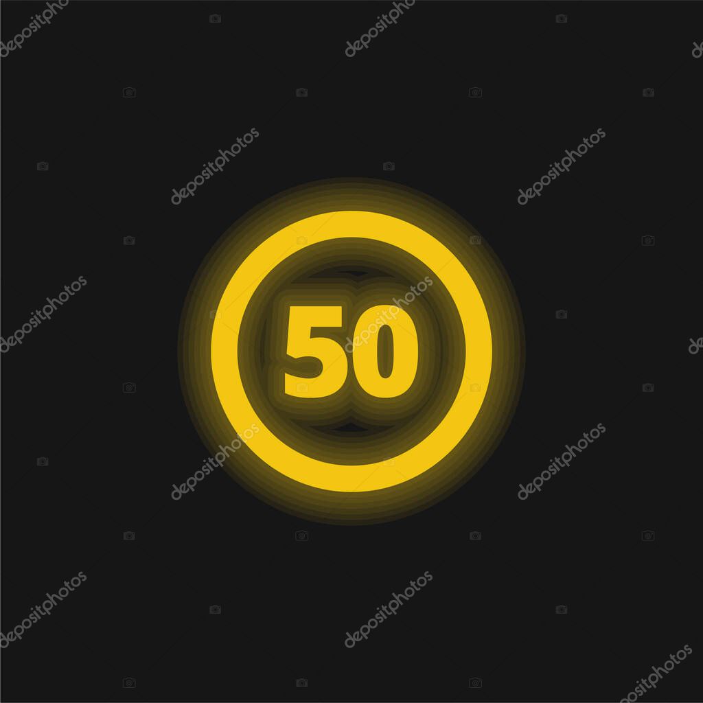 50 Speed Limit Sign yellow glowing neon icon