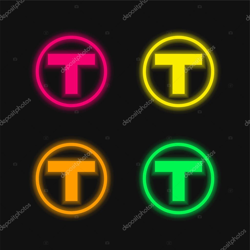 Boston Metro Logo four color glowing neon vector icon