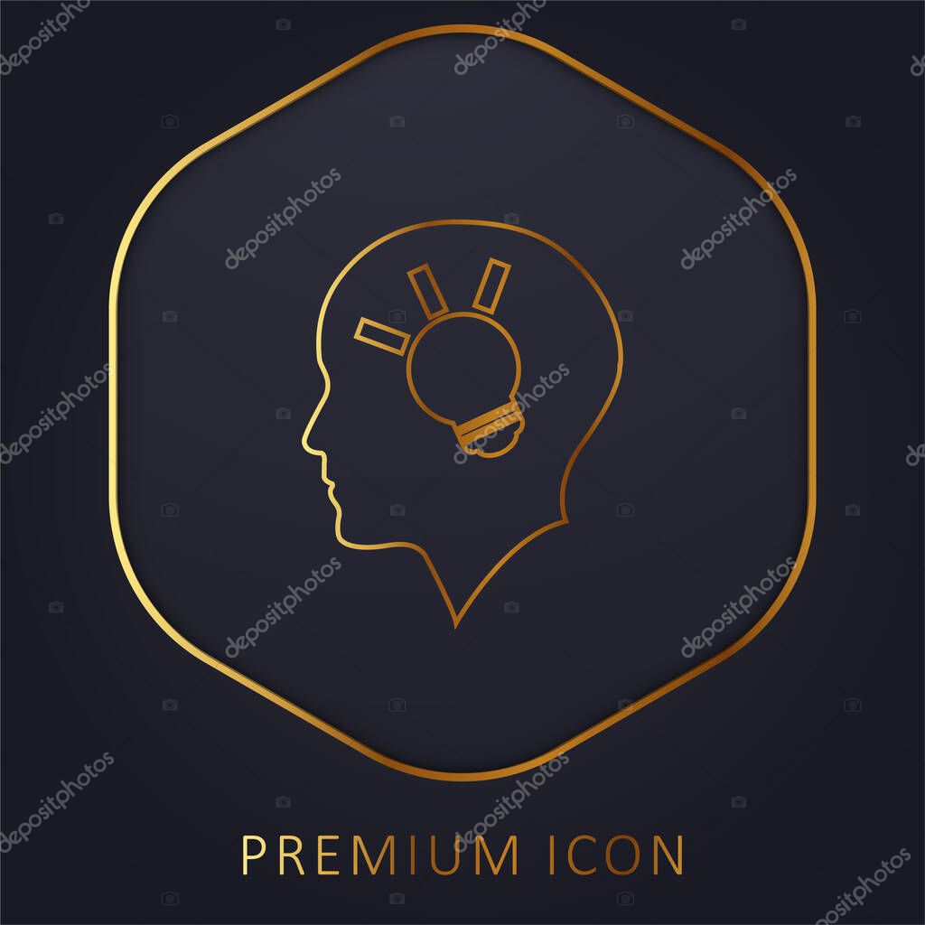 Bald Head Side View With A Lightbulb Inside golden line premium logo or icon