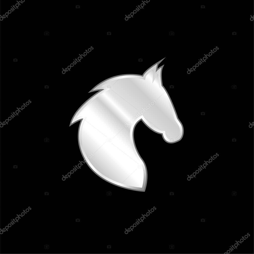 Black Head Horse Side View With Horsehair silver plated metallic icon