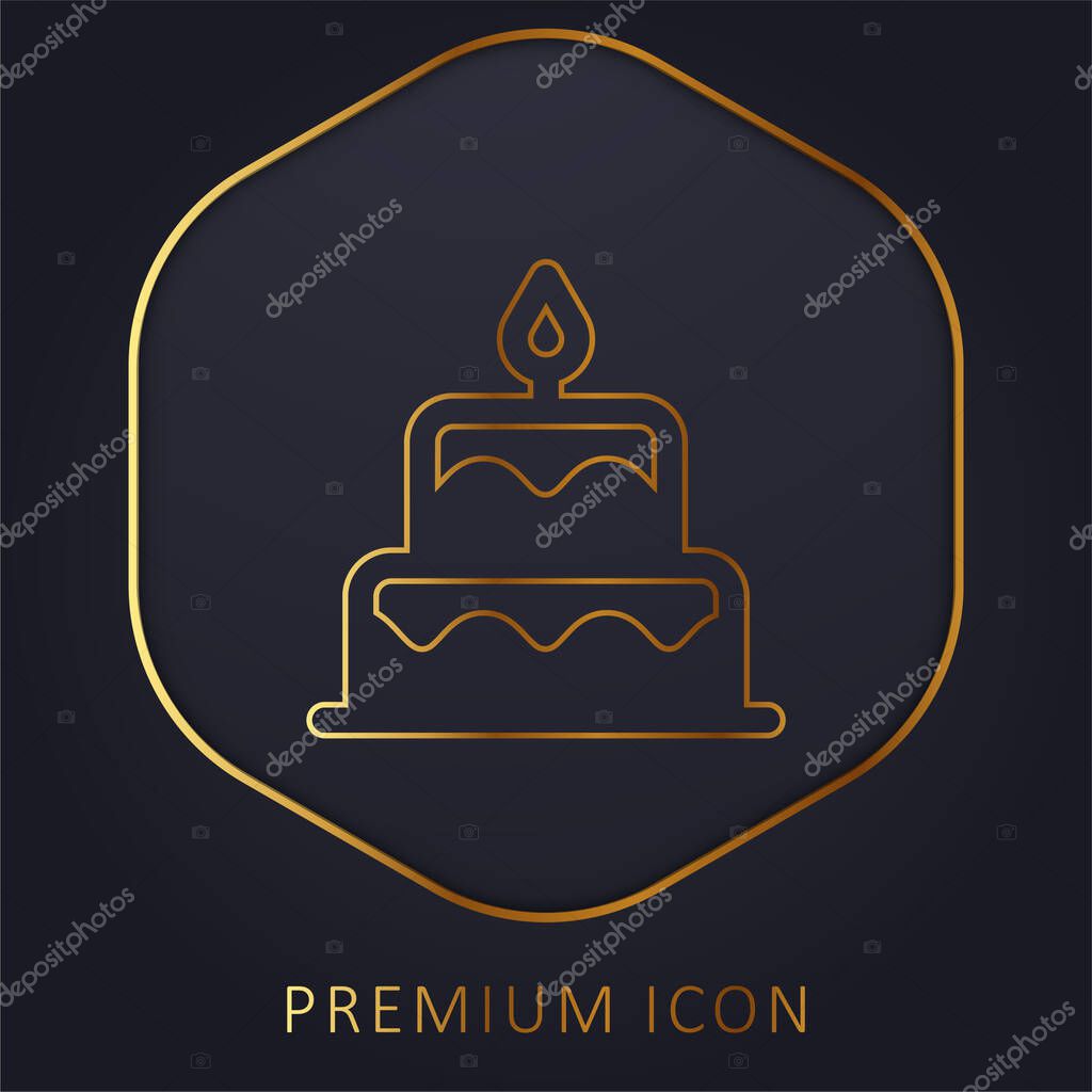 Birthday Cake golden line premium logo or icon