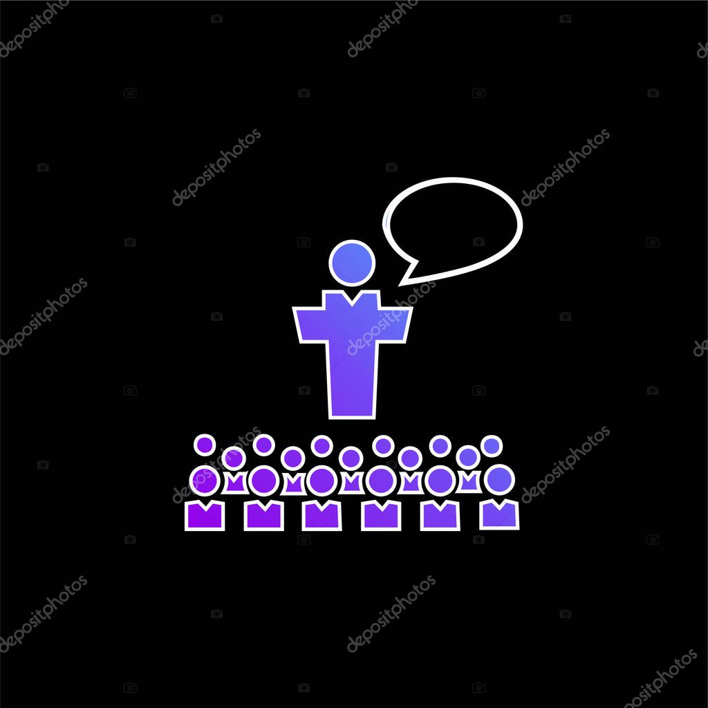 Big Group Of Small Students With Giant Professor In Front Of The Class Talking blue gradient vector icon