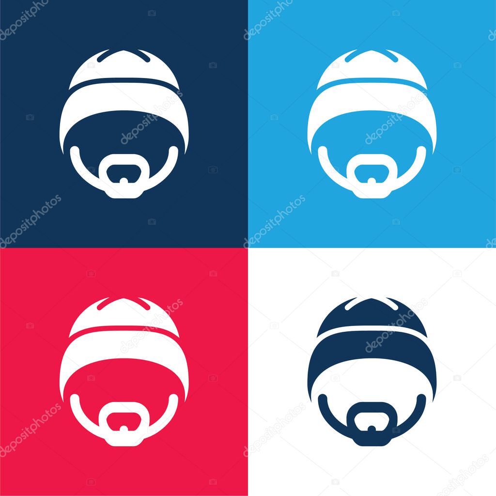 Bonnet Hat With Beard blue and red four color minimal icon set