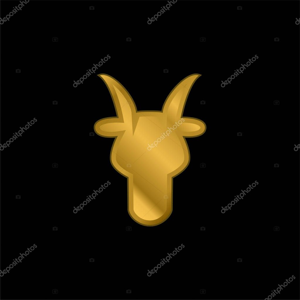 Aries Bull Head Front Shape Symbol gold plated metalic icon or logo vector