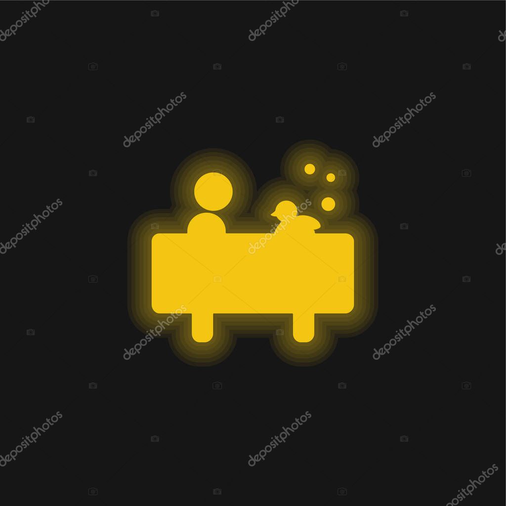 Boy In Bath With A Duck yellow glowing neon icon