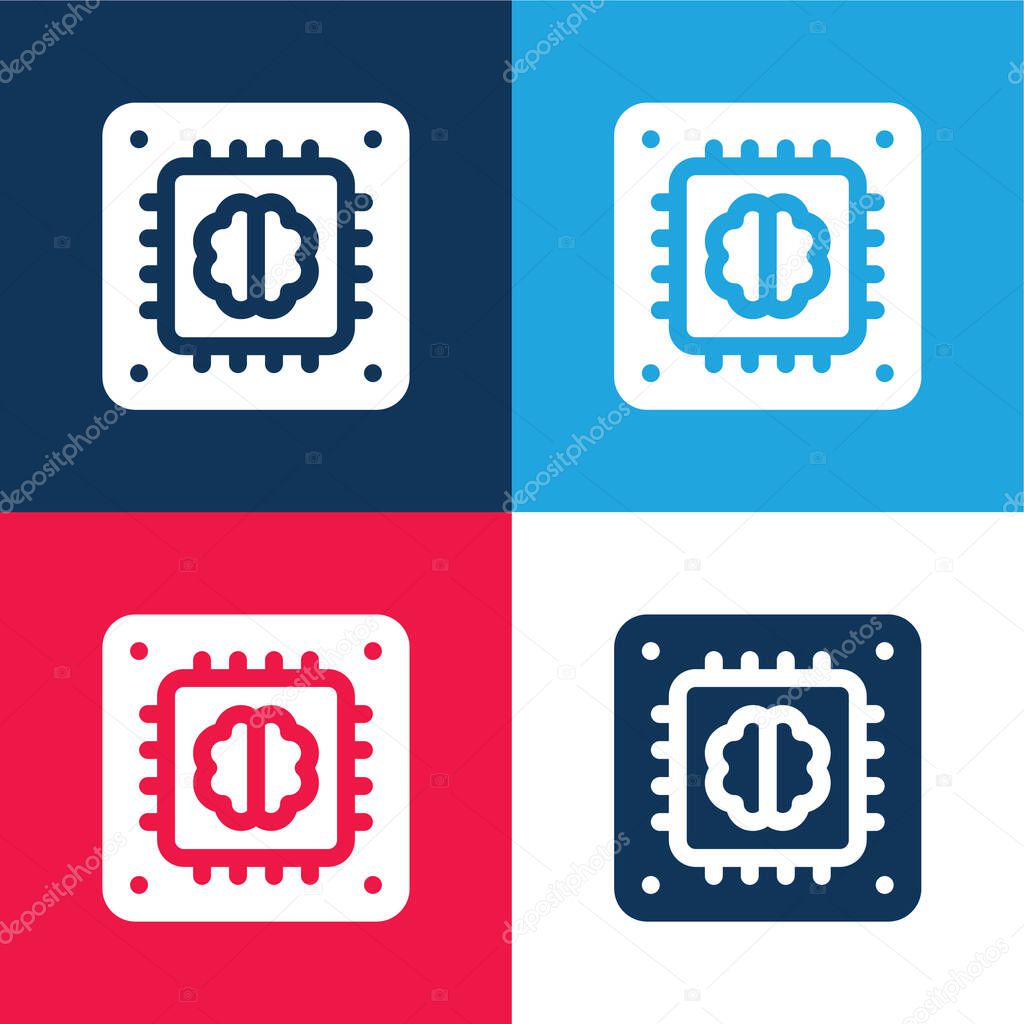Artificial Intelligence blue and red four color minimal icon set