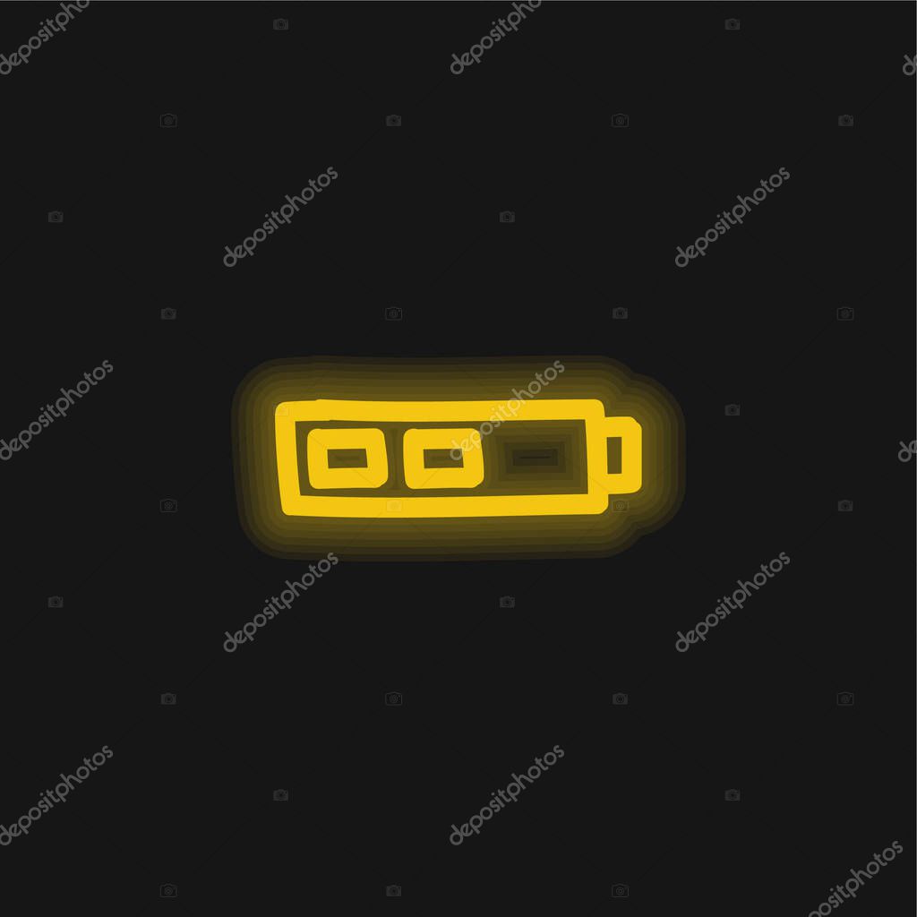Battery Two Thirds Status Hand Drawn Outline yellow glowing neon icon