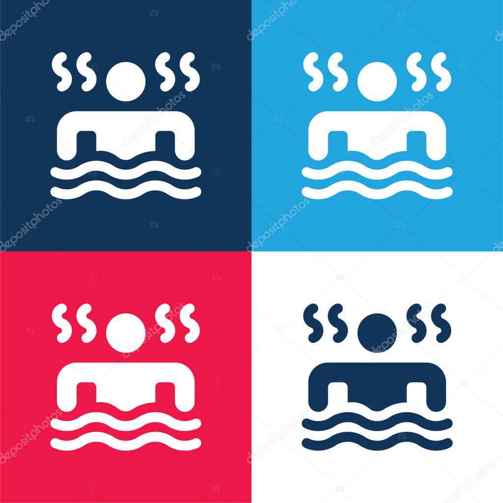 Bath blue and red four color minimal icon set