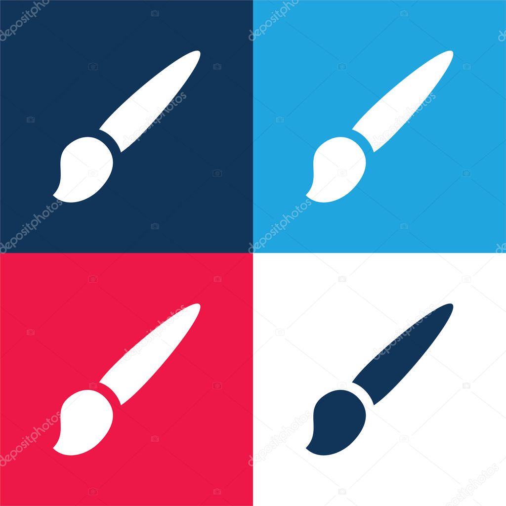 Artist Brush blue and red four color minimal icon set