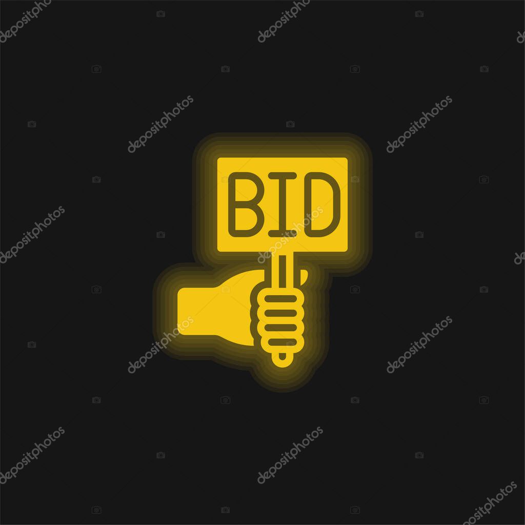 Bid yellow glowing neon icon