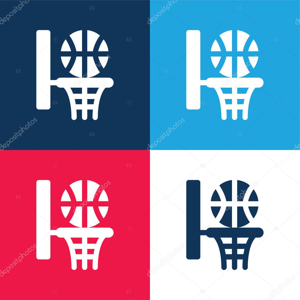 Basketball blue and red four color minimal icon set