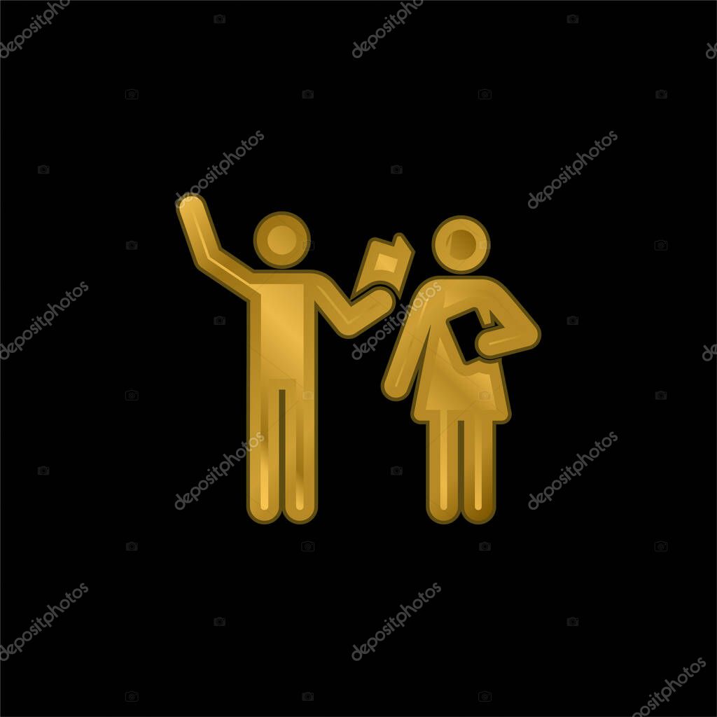 Acting Class gold plated metalic icon or logo vector