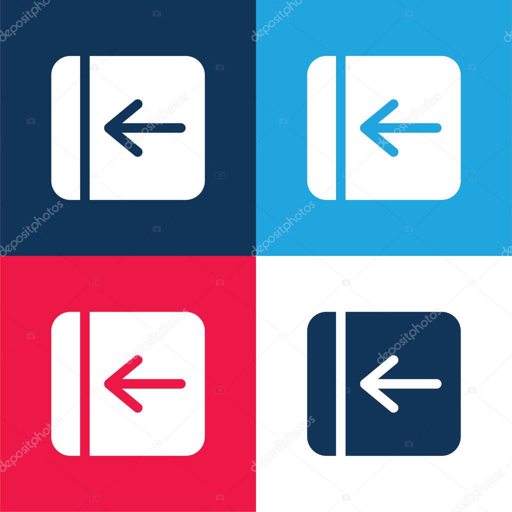 Back Arrow Solid Square Button blue and red four color minimal icon set