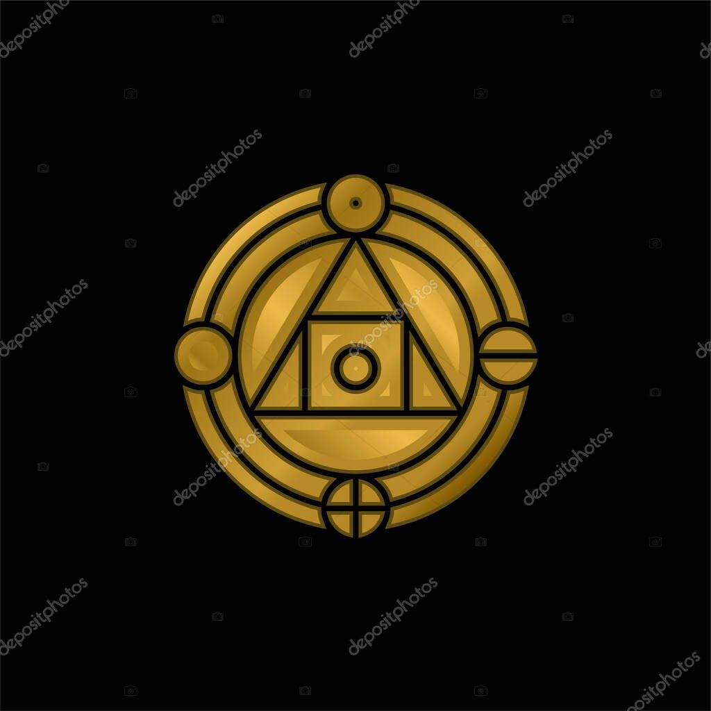 Alchemy gold plated metalic icon or logo vector