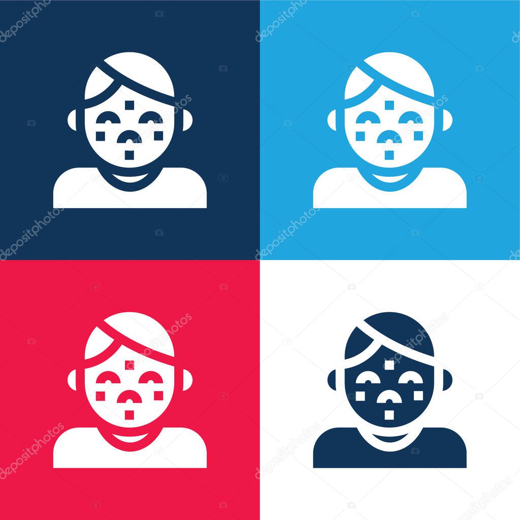 Acne blue and red four color minimal icon set