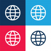 Big Globe kék és piros négy szín minimális ikon készlet