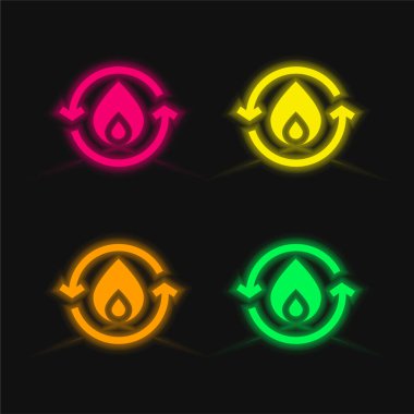 Biyo Enerji dört renk parlayan neon vektör simgesi