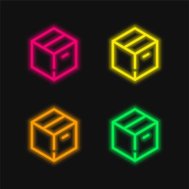 Büyük Kutu dört renk parlayan neon vektör simgesi