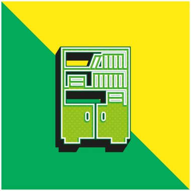 Kitap rafı Yeşil ve sarı 3d vektör simgesi logosu