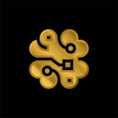 Beyin altın kaplamalı metalik simge veya logo vektörü