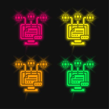 Attribution four color glowing neon vector icon clipart