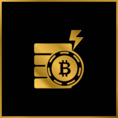 Bir Bolt Şekli Altın Kaplama Metal Simgesi veya logo Vektörü ile Bitcoin Elektrik Sembolü