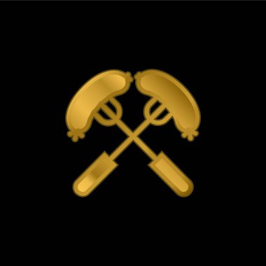 Barbekü altın kaplama metalik simge veya logo vektörü