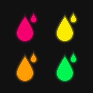 Büyük ve Küçük Damlalar dört renkli parlak neon vektör simgesi