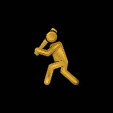 Beyzbol oyuncusu altın kaplama metalik simge veya logo vektörü