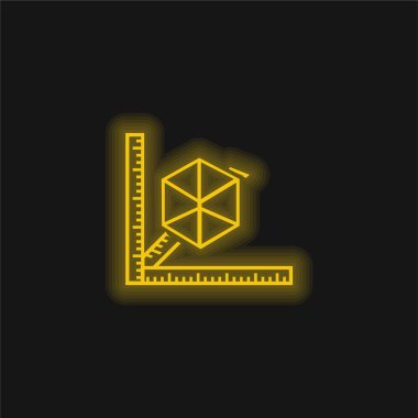 Cetvelli 3d Yazıcı Sarı parlak neon simgesi