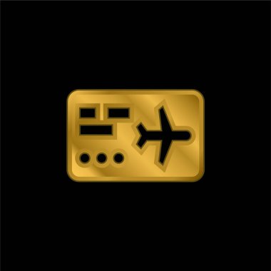 Boarding Pass gold plated metalic icon or logo vector clipart
