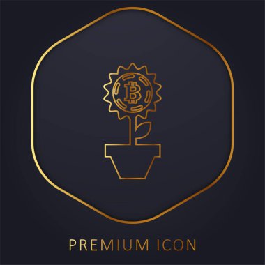 Bitcoin Çiçeği Bir Saksı Altın Çizgisi prim logosu veya simgesi