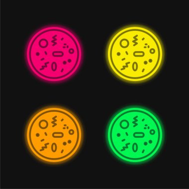 Bakteri dört renk parlayan neon vektör simgesi