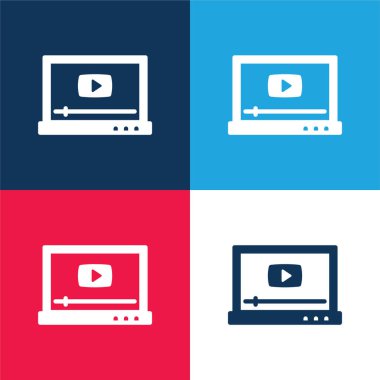 AD Video blue and red four color minimal icon set clipart