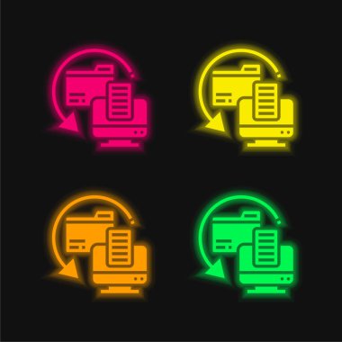 Backup Copy four color glowing neon vector icon clipart