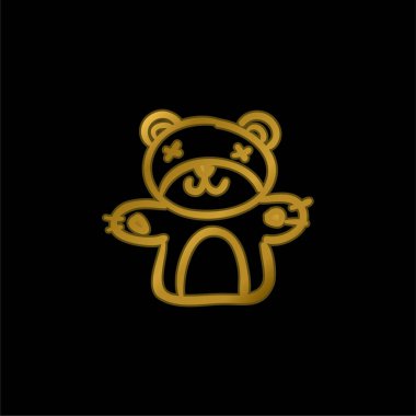 Bear Toy gold plated metalic icon or logo vector clipart